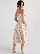 Vestido Feminino Midi Floral Alça Larga