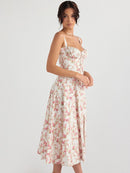 Vestido Feminino Midi Floral Alça Larga