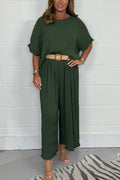 Conjunto Feminino de Top Plissado e Calça com Cinto