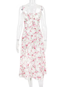 Vestido Feminino Midi Floral Alça Larga