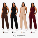 Kit 2 Conjunto Canelado Pantalona Wide Leg Com Bolso Regata Canelada Feminina