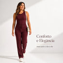 Kit 2 Conjunto Canelado Pantalona Wide Leg Com Bolso Regata Canelada Feminina