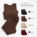 Kit 2 Conjunto Canelado Pantalona Wide Leg Com Bolso Regata Canelada Feminina