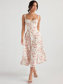 Vestido Feminino Midi Floral Alça Larga